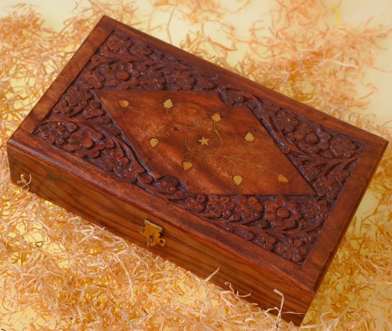 Carved Top Wooden Serving & Gift Box Size 10"X 6" X 2.5" - Image 3